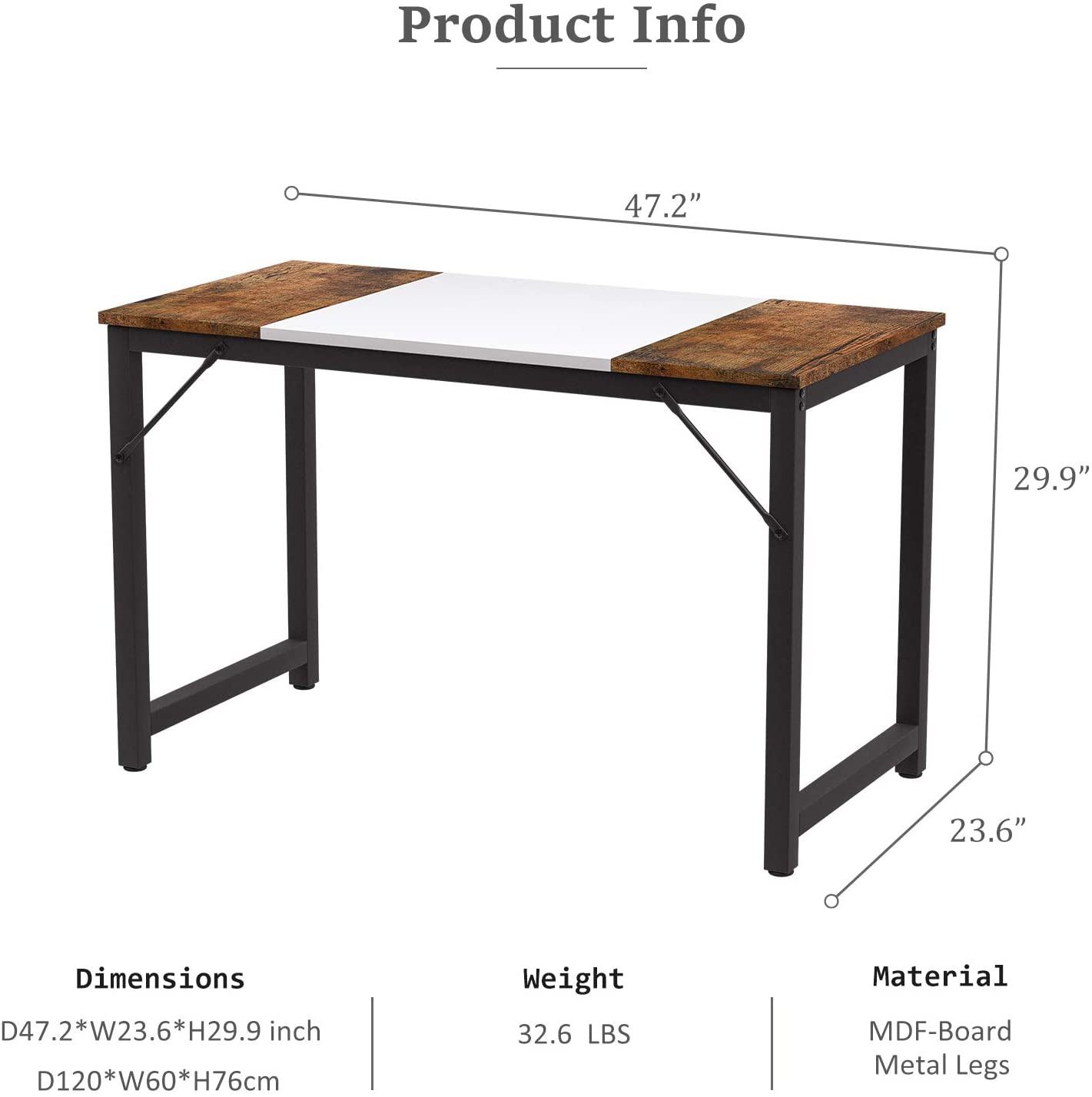 Hefilesy Mecor Computer Desk 47 Sturdy Writing Table for Home Office