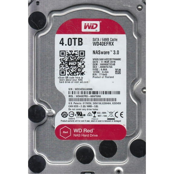 WD40EFRX-68WT0N0, DCM HANNNT2CAB, Western Digital 4TB SATA 3.5 Hard Drive
