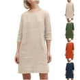 thumbnail image 1 of Gspmoly Robes d'Été pour Femmes, Robe Décontractée Unie pour Femmes avec Poches à Manches Mi-Longues et Col Rond, Robes de Mariage pour Femmes en Liquidation, 1 of 6