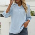 thumbnail image 4 of PATLOLLAV Tops for Women,Woman Chiffon V-Neck Buttons Solid Color Pullover 3/4 Sleeve Blouse Tops, 4 of 6