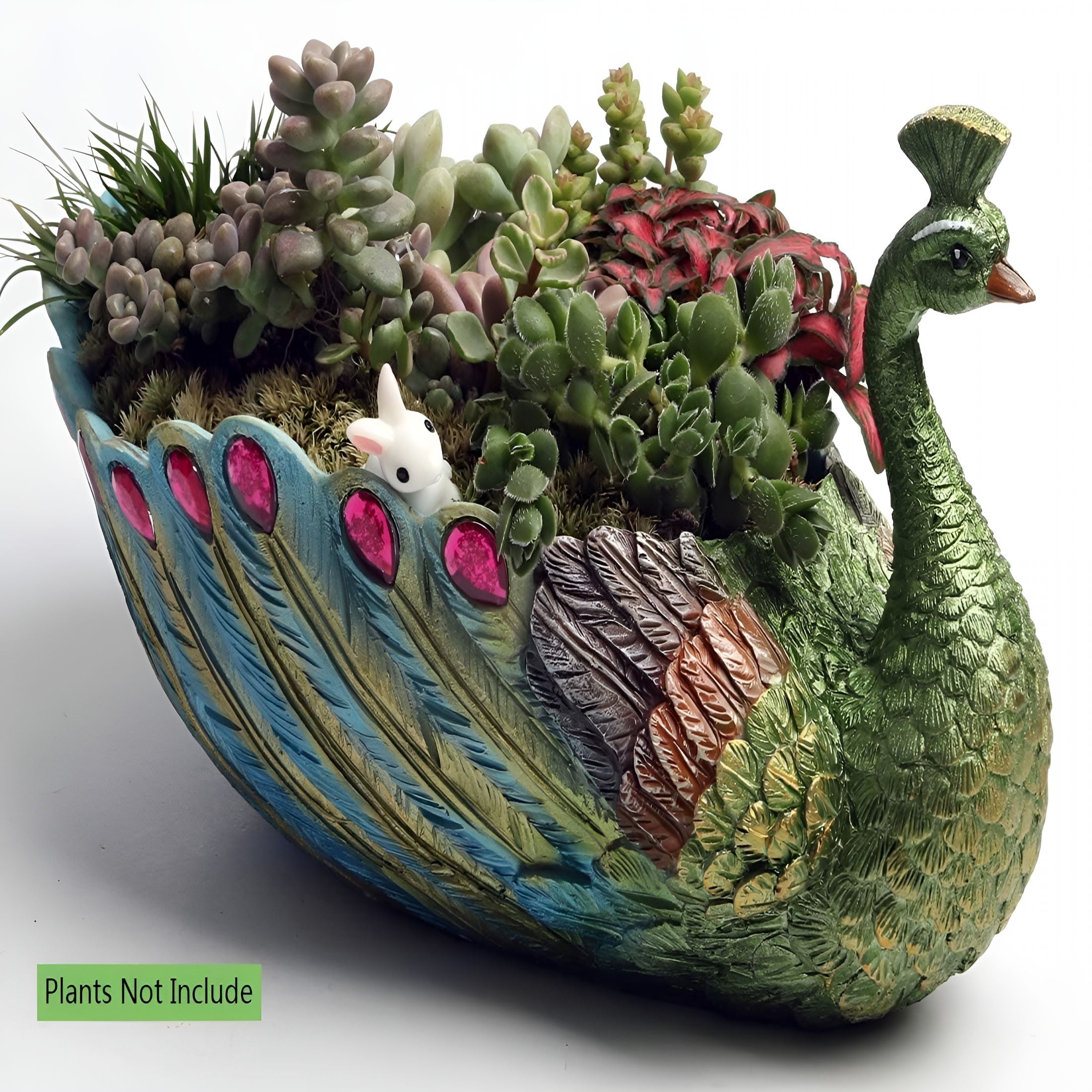 ACDANC Succulents Planter Plants Pot Handmade 9.4 Inch Peacock Pot Resin Base Large Flowers Pot/Succulent Cactus Pots/Container/with Hole for Home Garden Office Desktop Decoration