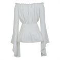 thumbnail image 3 of Stay Corset Womens Long Sleeve Blouses off Shoulder Tops Renaissance Pirate Shirt Peasant Blouses White Shirt Size 2XL, 3 of 5