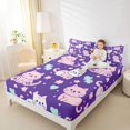 thumbnail image 2 of Manfei Funny Cat Fitted Sheet Full, Kawaii Flower Love Heart Bed Set, Purple Pink, 3-Piece, 1 Fitted Sheet and 2 Pillowcases, 2 of 6