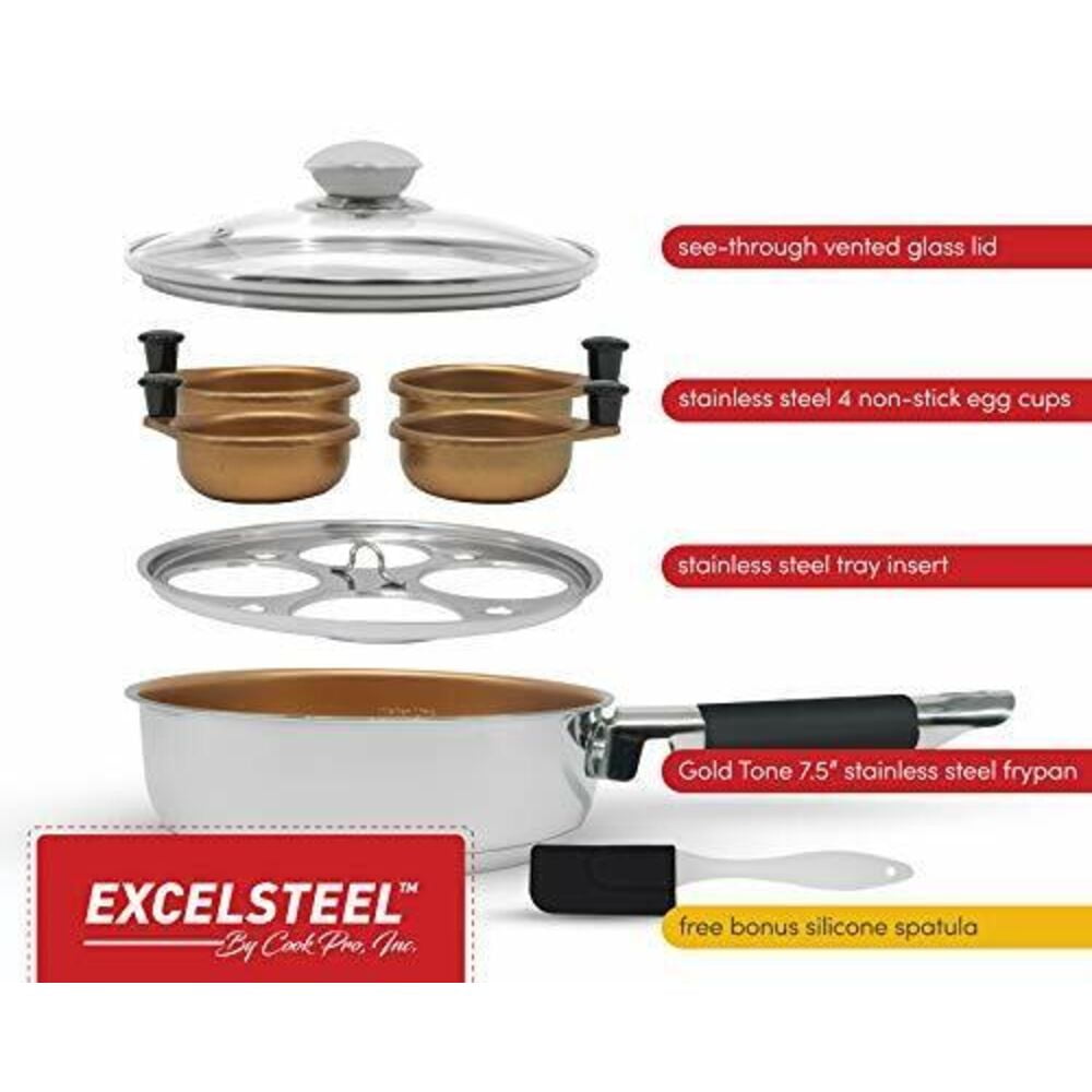 ExcelSteel 4-Cup 18/10 Gold Tone Stainless Egg Poacher with