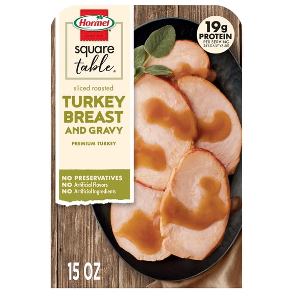 HORMEL SQUARE TABLE Sliced Roast Turkey Breast & Gravy, Refrigerated Entrée, 15 oz Tray