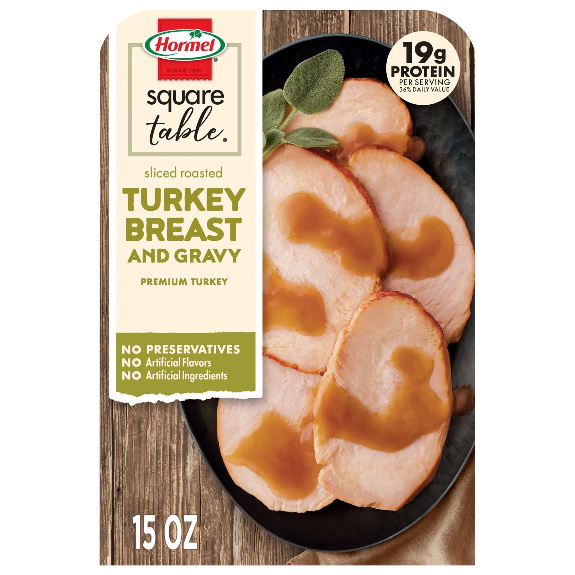 HORMEL SQUARE TABLE Sliced Roast Turkey Breast & Gravy, Refrigerated Entree, 15 oz Tray