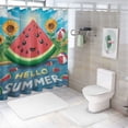 thumbnail image 7 of Chilfamy  Hello Summer Shower Curtain, Watermelon Calligraphy Fruit Food Summer Painting Effect Modern, Cloth Fabric Bathroom Decor Set with Hooks, Jade Green and Dark Coral White, 7 of 7