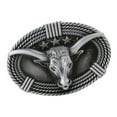 thumbnail image 2 of Hebilla de cinturón tallada con cabeza de buey en 3D, hebilla de joyería de vaquero con estrellas, reemplazo de plata Hugo Hebilla de cinturón con bandera de calavera, 2 of 10
