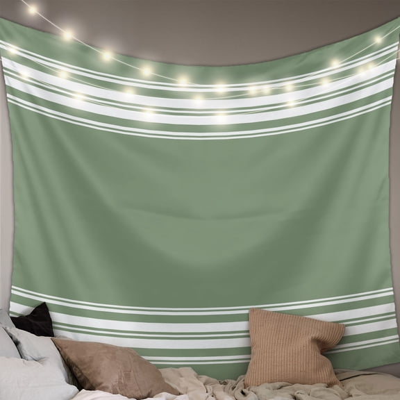 Dark Sage Green Tapestry for Bedroom Wall Hanging Tapestry, Farmhouse Sage Green White Striped Ceiling Backdrop Tapestries Poster Blanket Wall Decor for Teens Room Living Room Dorm 39" x 59"