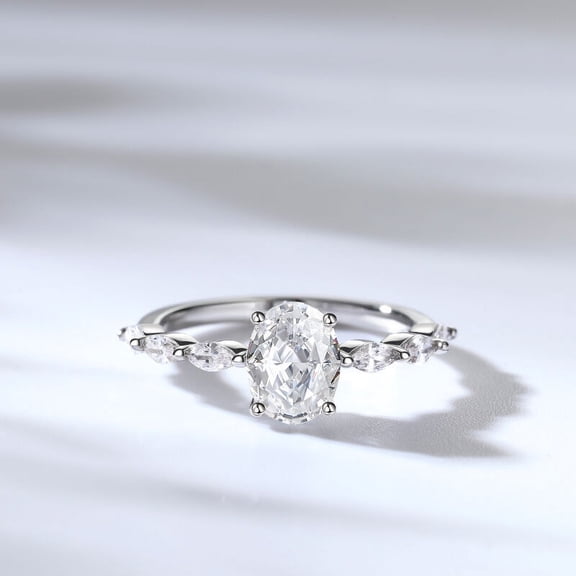 Oryn Jewelry 14K White Gold Plated Ring - 2 Ct Oval Cut Moissanite Statement Ring - Classic Wedding Engagement Minimalist Rings - Stacking Anniversary Ring Gift