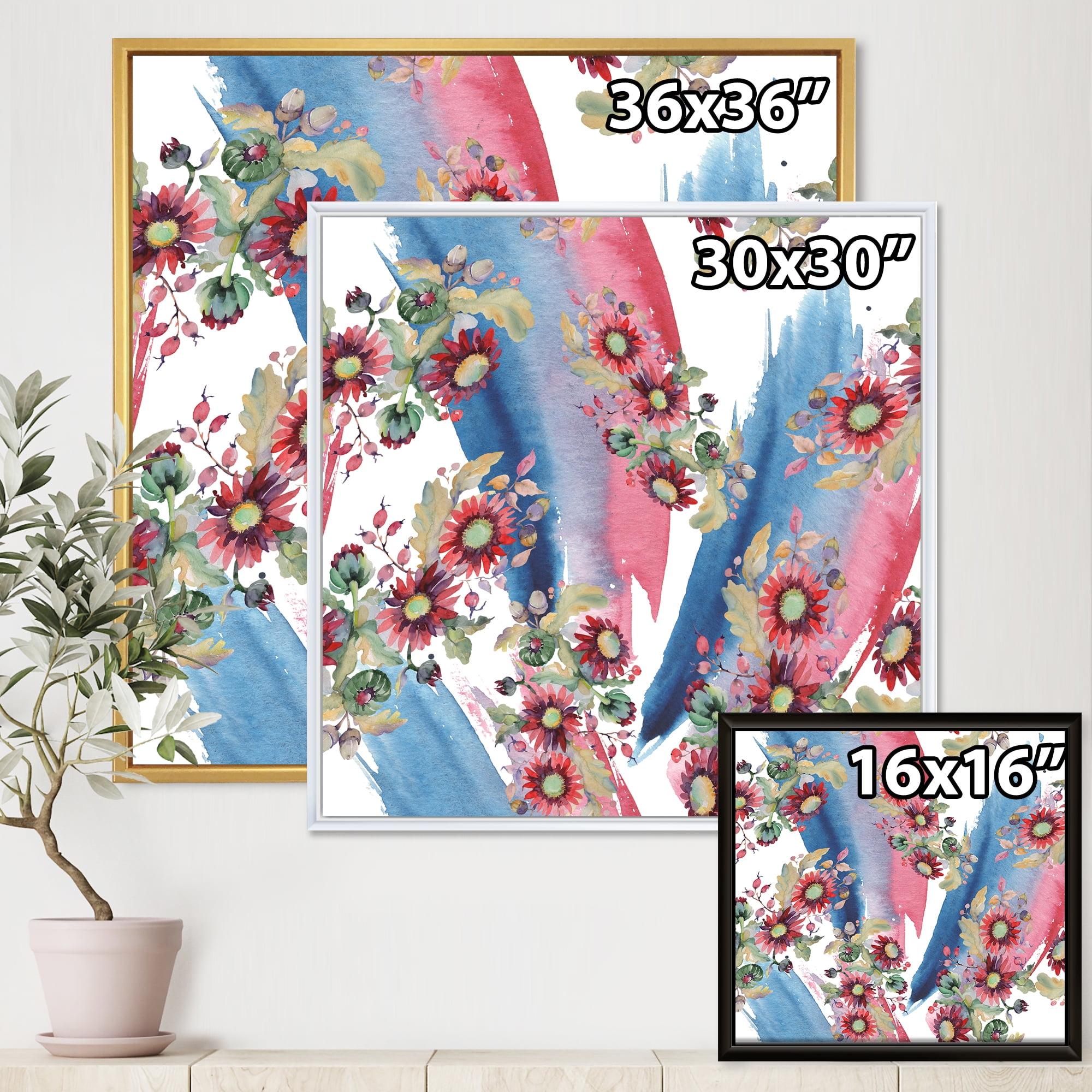 Designart 'Acorn Bouquet and Red Aster' Modern Framed Canvas Wall Art Print