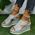 thumbnail image 2 of dmqupv Lace up Sandals for Women Flat Sequin Leather Open Toe Buckle Wedge Heel Sandals 206 Collective Womens Sandals Sandal Silver 7, 2 of 5