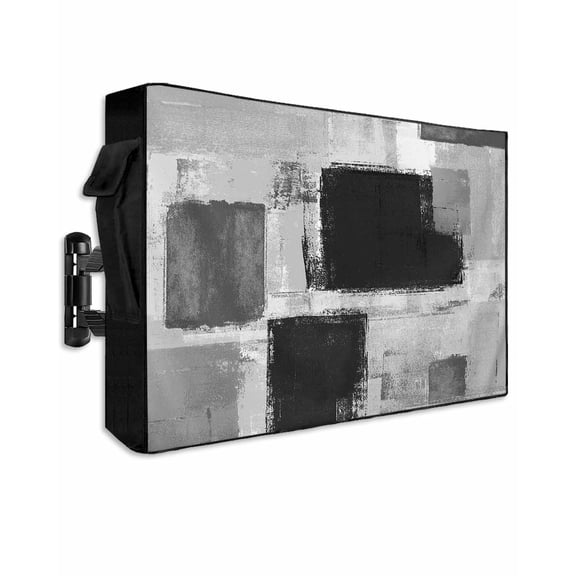 Outdoor TV Cover 60 to 65 Inch Weatherproof, Abstract Vintage Waterproof TV Screen Protector for Outside Decor with Zipper and Pocket 58"L x 37"H , Art Oil Painting Texture Black Gray