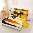 thumbnail image 2 of jejeloiu Retro Sunset Palm Bed Sheets For Girls,Tropical Beach Silhouette Full Size Sheets,Orange Black,4-Piece,1 Flat Sheet, 1 Fitted Sheet and 2 Pillowcases, 2 of 6