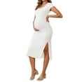 thumbnail image 4 of INSPIRE CHIC Womens Split Maternity Dresses Bodycon Ruched Ribbed Knit Photoshoot Pregnancy Dress Medium White, 4 of 6
