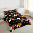 thumbnail image 3 of Feelyou Kawaii Black Kitten Queen Comforter Set, Rustic Groovy Flower Bedding Sets, Cute Cartoon Animal Reversible Bedding Comforter Set, Super Cozy Room Decor, 3-Piece, 3 of 8