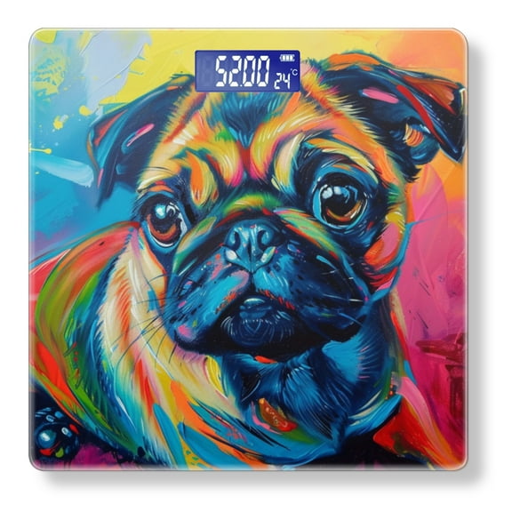 Bathroom Scale, Highly Accurate Digital Body Scale,Precisely Measures Weight up to 400 lbs-Pug With Vibrant Colors And Colorful Background
