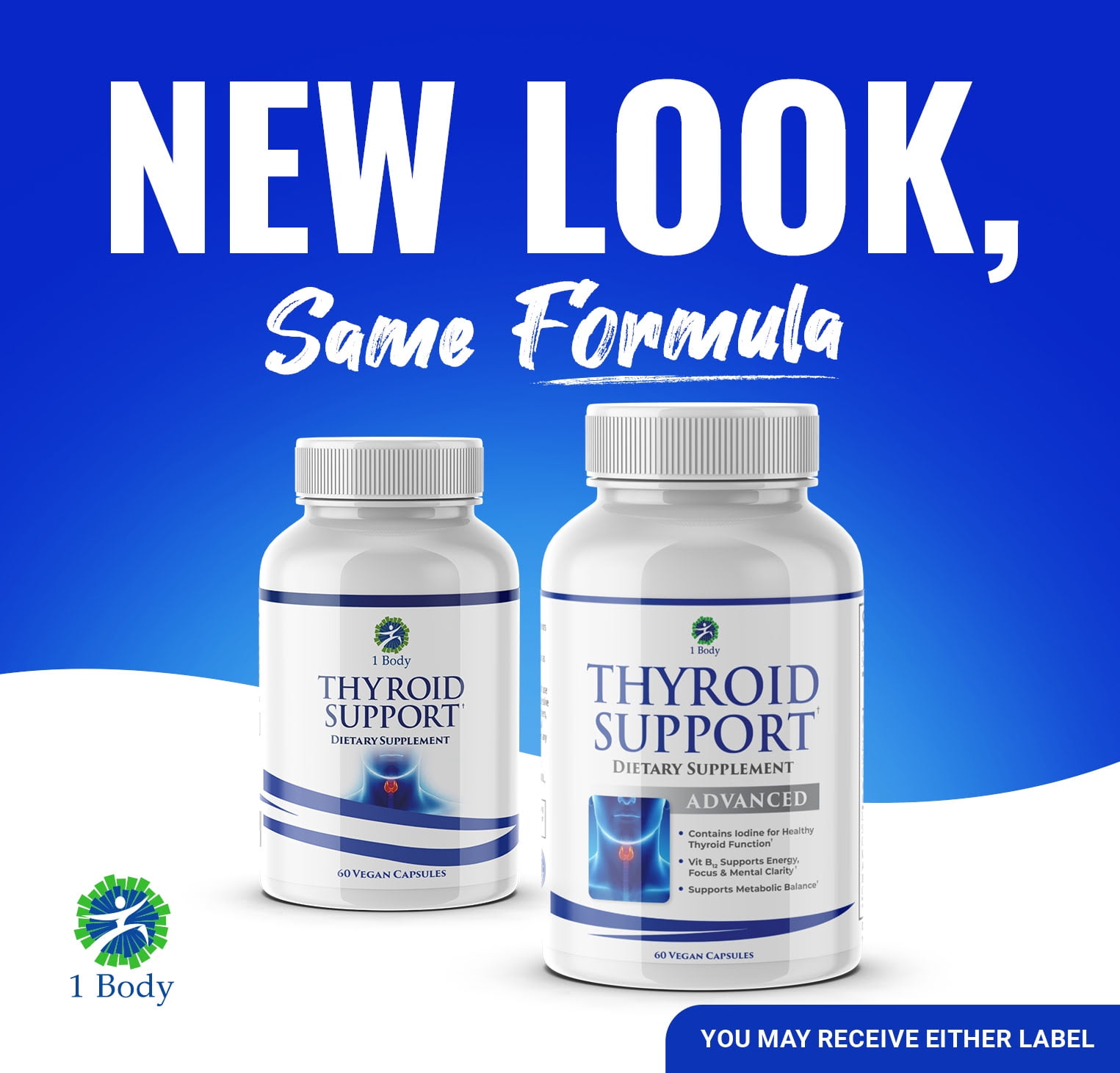 1 Body Thyroid Support Iodine Supplement Vegetarian & Non-GMO Capsules with Selenium,Vitamin B12 Complex, Zinc, Ashwagandha