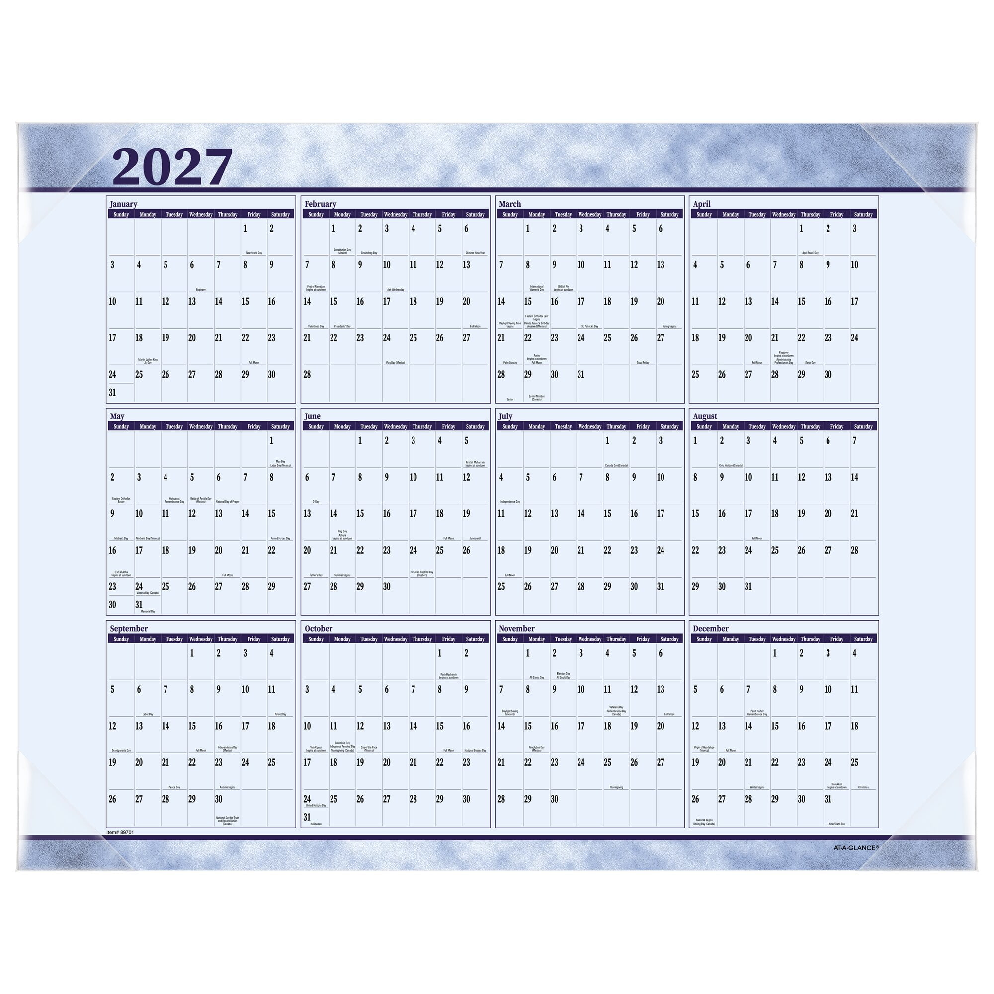 AT-A-GLANCE 2026 Monthly Desk Pad Calendar Slate Blue Standard 21 34 x 17 - Desk