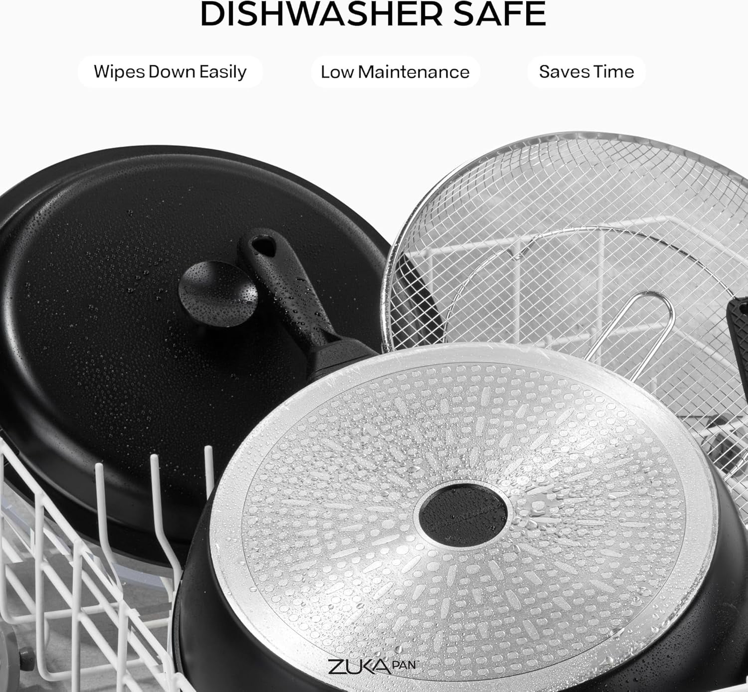 ZUKA Ceramic Pan by Granitestone, 6 Pc Non Toxic Ceramic Deep Frying Pan Set with Steamer & Spatula, Everyday Pan Skillet, Non Toxic Pans for Cooking, Nonstick Induction, Oven & Dishwasher Safe