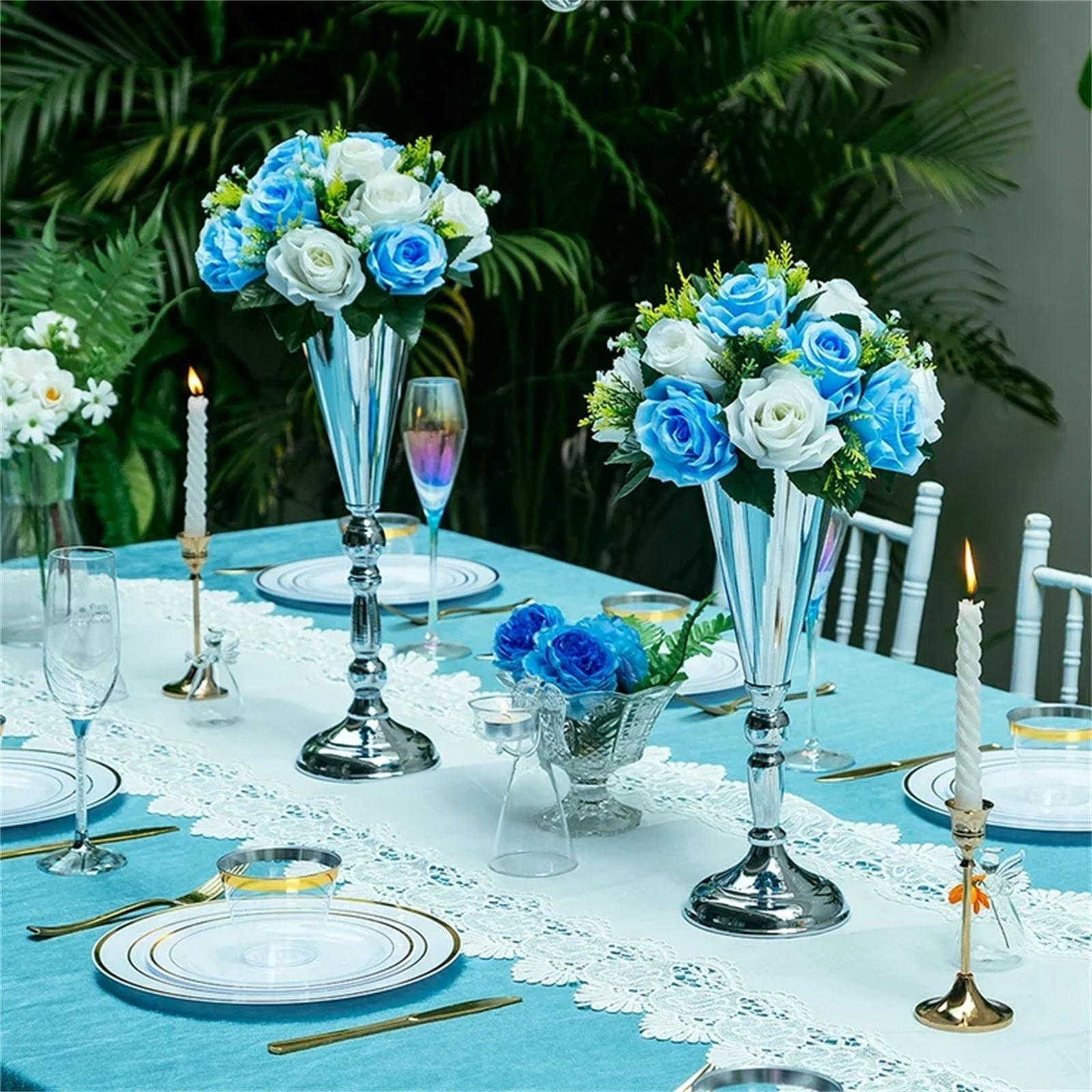 2-Pack White & Light Blue Silk Flower Ball – Miyuadkai Simulation Silk Flower Ball for Wedding Car Staircase Decoration, Main Table Centerpiece Wedding Props