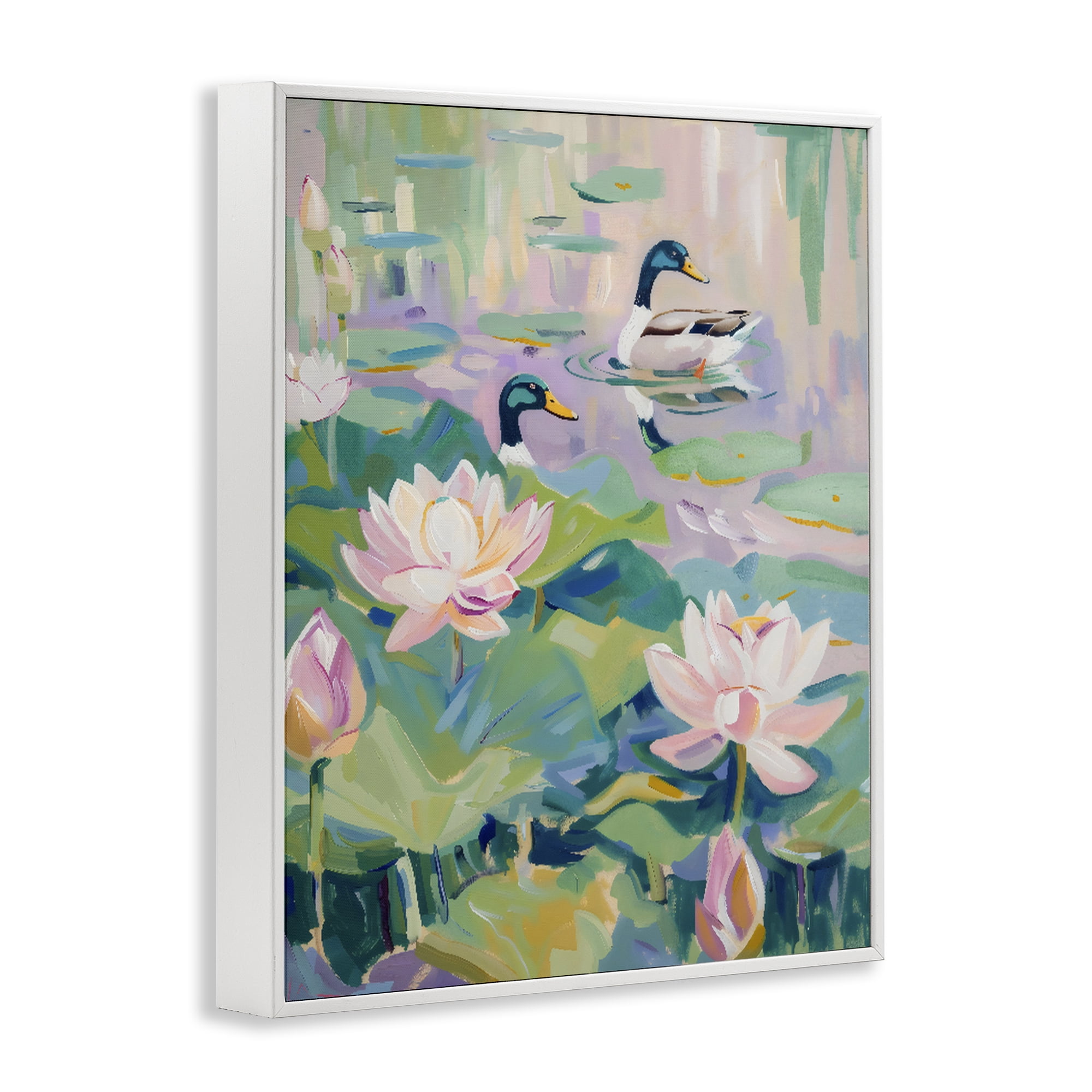 Stupell Industries Duck Pond with Lotus Flowers White Framed Giclee Art, design by The Prints Vibe