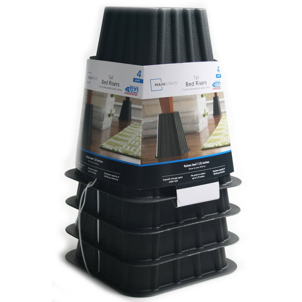 Mainstays Home Management Tall Bed Risers, Black, 4Pack