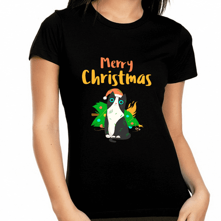 

Funny Cat Christmas Tree Cat Shirt Christmas PJs Funny Christmas Pajamas for Women Funny Christmas Shirt