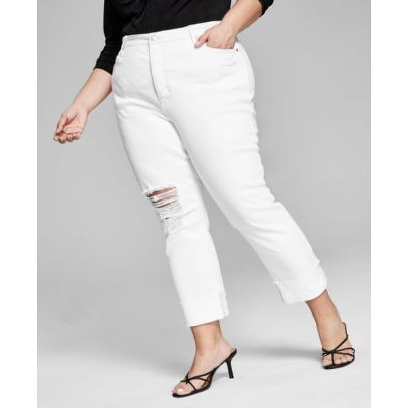 Now This Trendy Plus Size Vintage Straight Leg Jeans White 22W