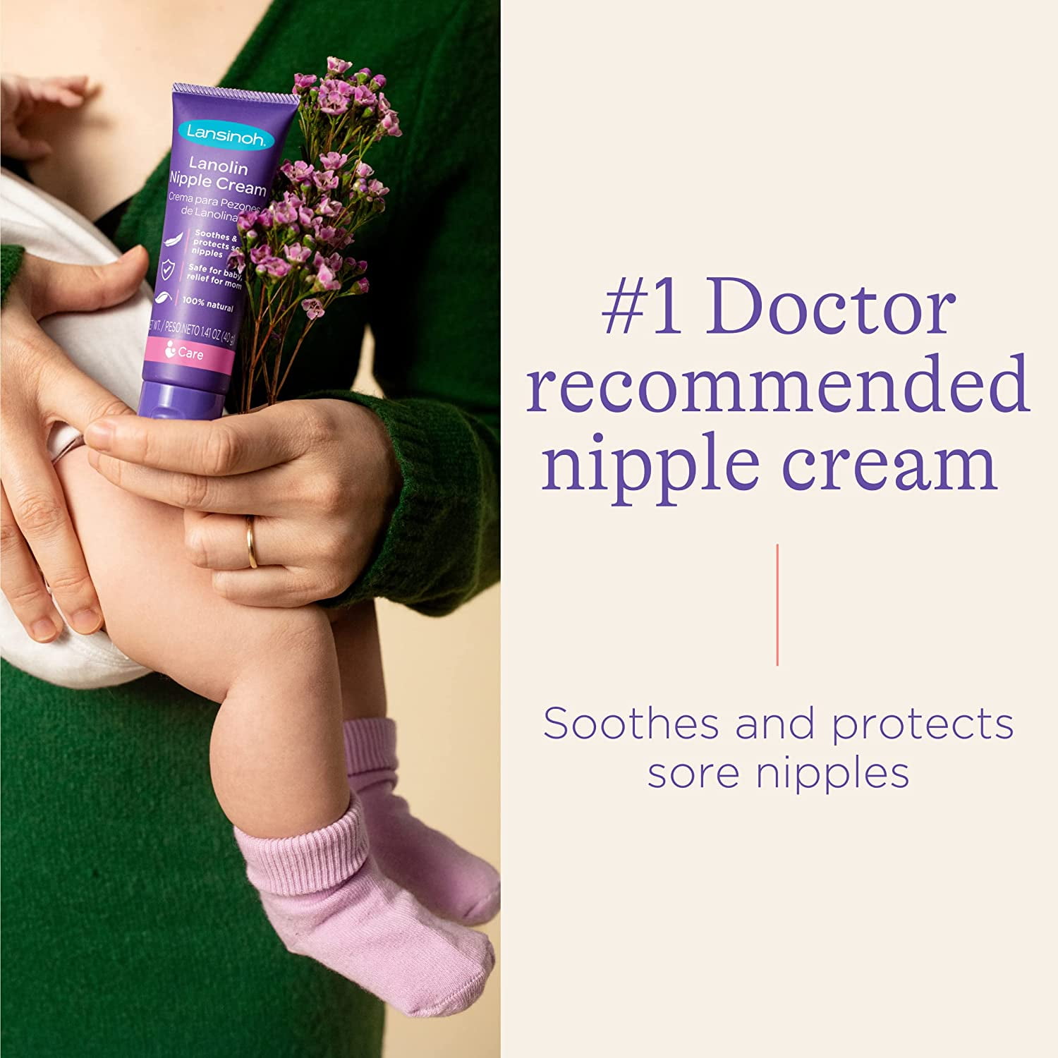 Lansinoh Lanolin Nipple Cream, Safe for Baby and Mom, Breastfeeding Essentials, 2.82 Ounces