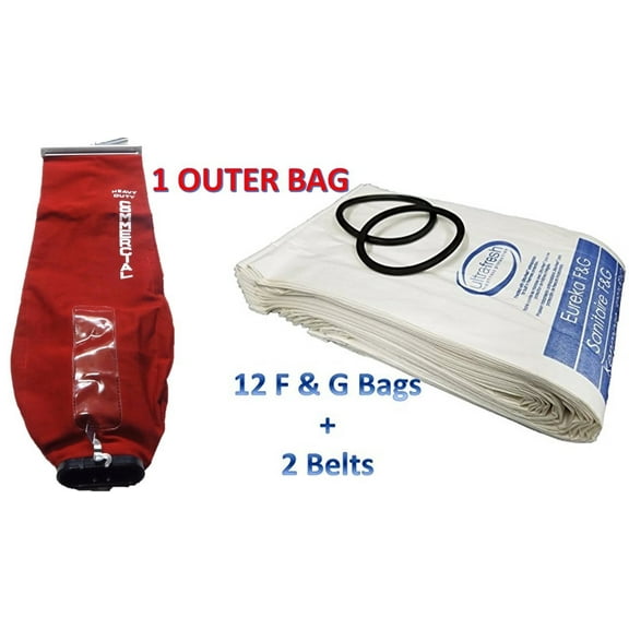 Sanitaire Professional Premium Cleaning Bundle 1 Outer Bag w/ Latch (53469-23)  12 Allergen Filtration Bags for Eureka Style F&G (54924C)Vacuum Cleaner FG Sanitaire Commercial   2 Belts (52100D)