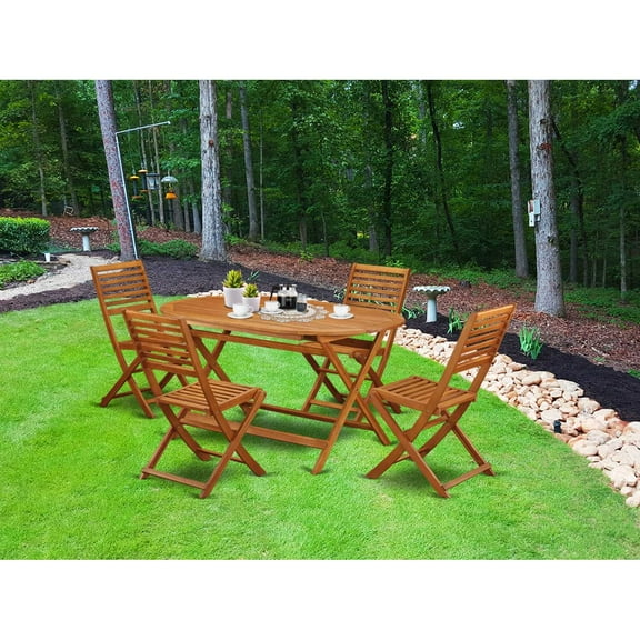 East West Furniture Diboll 5-piece Wood Courtyard Set in Natural Oil