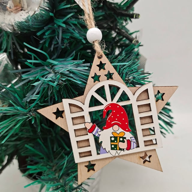Hbdhejl Christmas Tree Wooden Craft Decorations With Window Opening Old Man Design For Halloween