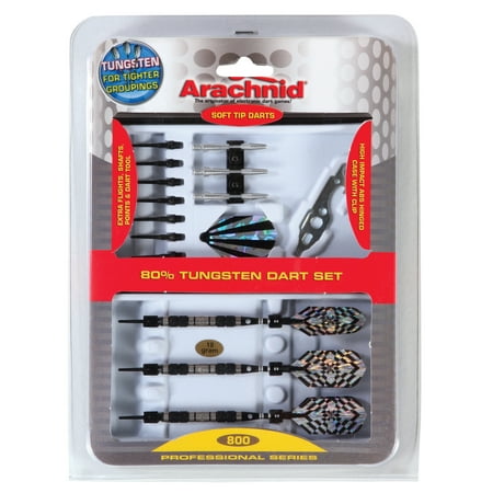 Arachnid 90% Tungsten Soft Tip Dart Set Includes Tungsten Barrels, Striped Aluminum Shafts, Flights, Points, and Case (Best Soft Tip Darts On The Market)