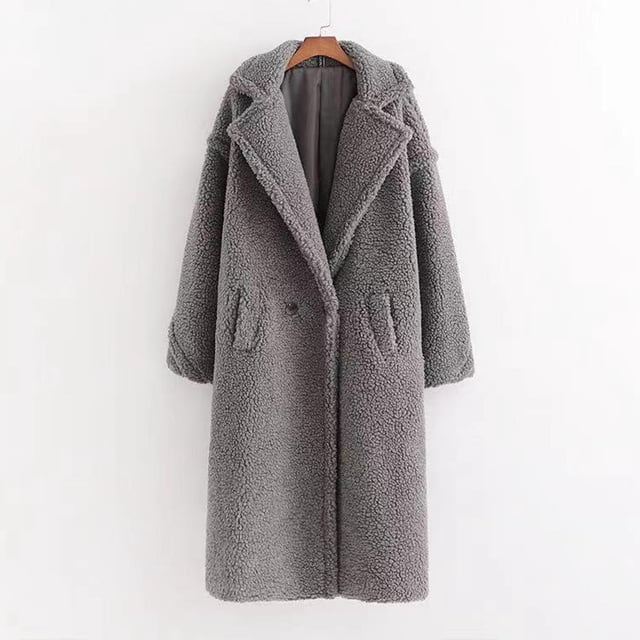 Chaquetas y abrigos casuales sin capucha de manga larga para mujer, cárdigan holgado de color liso para otoño e invierno, abrigo largo grueso y cálido de manga larga con peluche artificial para mujer