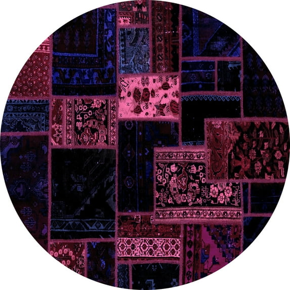 Ahgly Company Indoor Round Patchwork Purple Transitional Area Rugs, 4' Round