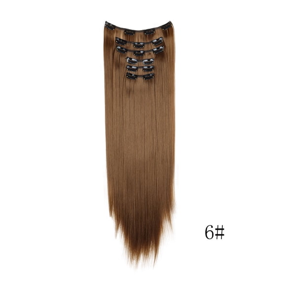 Xiao Hua Clip style Hair Extension Wig -24 inches long, Dark Khaki thick hair extensions, 6-piece set, with detachable clips, used for wedding hair extensions, event hairstyles