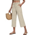 thumbnail image 2 of Inglocry Linen Capri Pants for Women 2026 - Drawstring Wide Leg Elastic Waist Summer Casual Lightweight Cropped Trousers with Pockets Beige M, 2 of 5