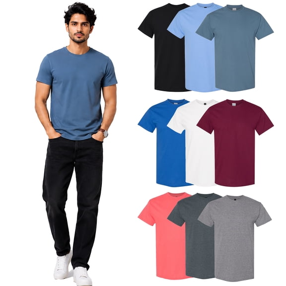 Gildan Heavy Cotton Men's T-Shirt, Short Sleeve Crew Neck Bulk Tee, Assorted Color, Pack of 9, S