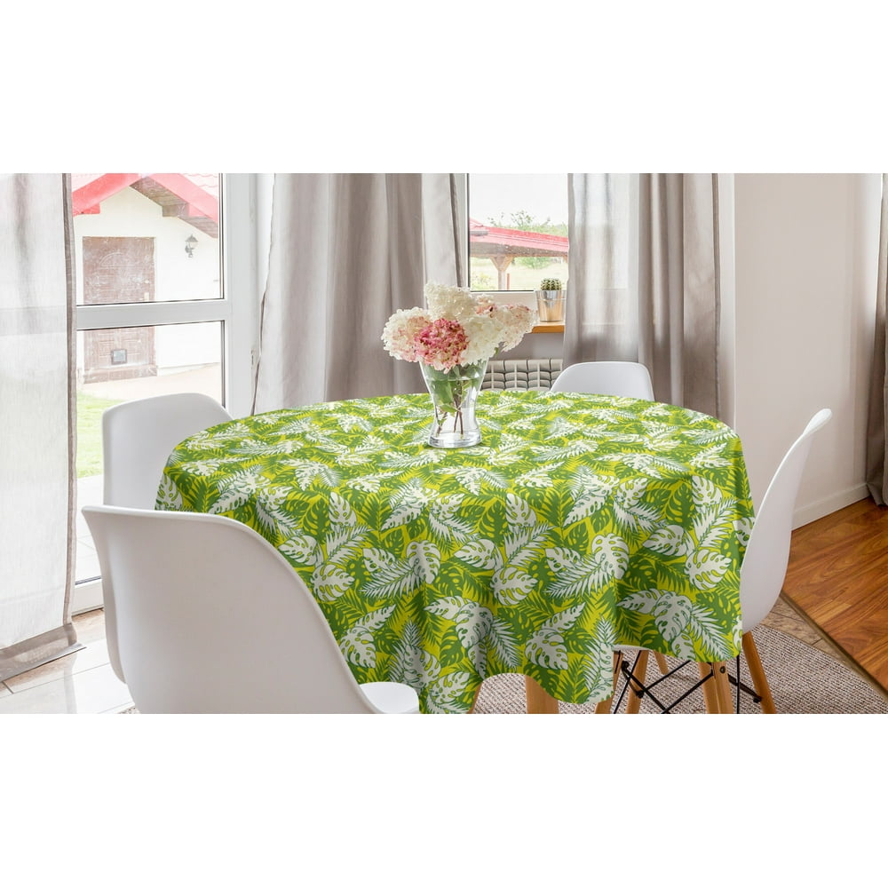 Exotic Round Tablecloth, Tropical Design of Various Hawaiian Leaves