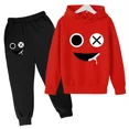 thumbnail image 2 of Sudadera con capucha y pantalón con estampado de cara sonriente para niños, traje de 2 piezas, ropa de moda para niños y niñas, sudadera, conjunto deportivo para bebés y adolescentes, 2 of 5