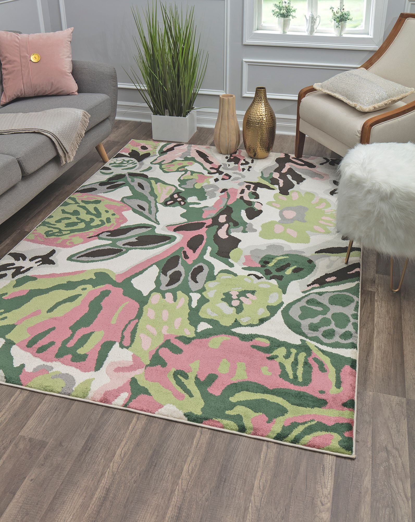 Rugs America Hanna VA15B May Flowers Floral Transitional White Area Rug, 8'x10'