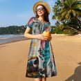 thumbnail image 4 of Disketp Colorful Graffiti Cow para Vestido de Manga Corta para Mujeres, Vestidos de Verano para Mujeres, Casual y Holgado para la Playa, 4 of 6