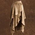 thumbnail image 2 of MORTTIC Women's Solid Color Vintage Faux Suede High Waist Skirt with Bow Tie Strap & Multilayer Asymmetrical Hem Khaki，S, 2 of 3
