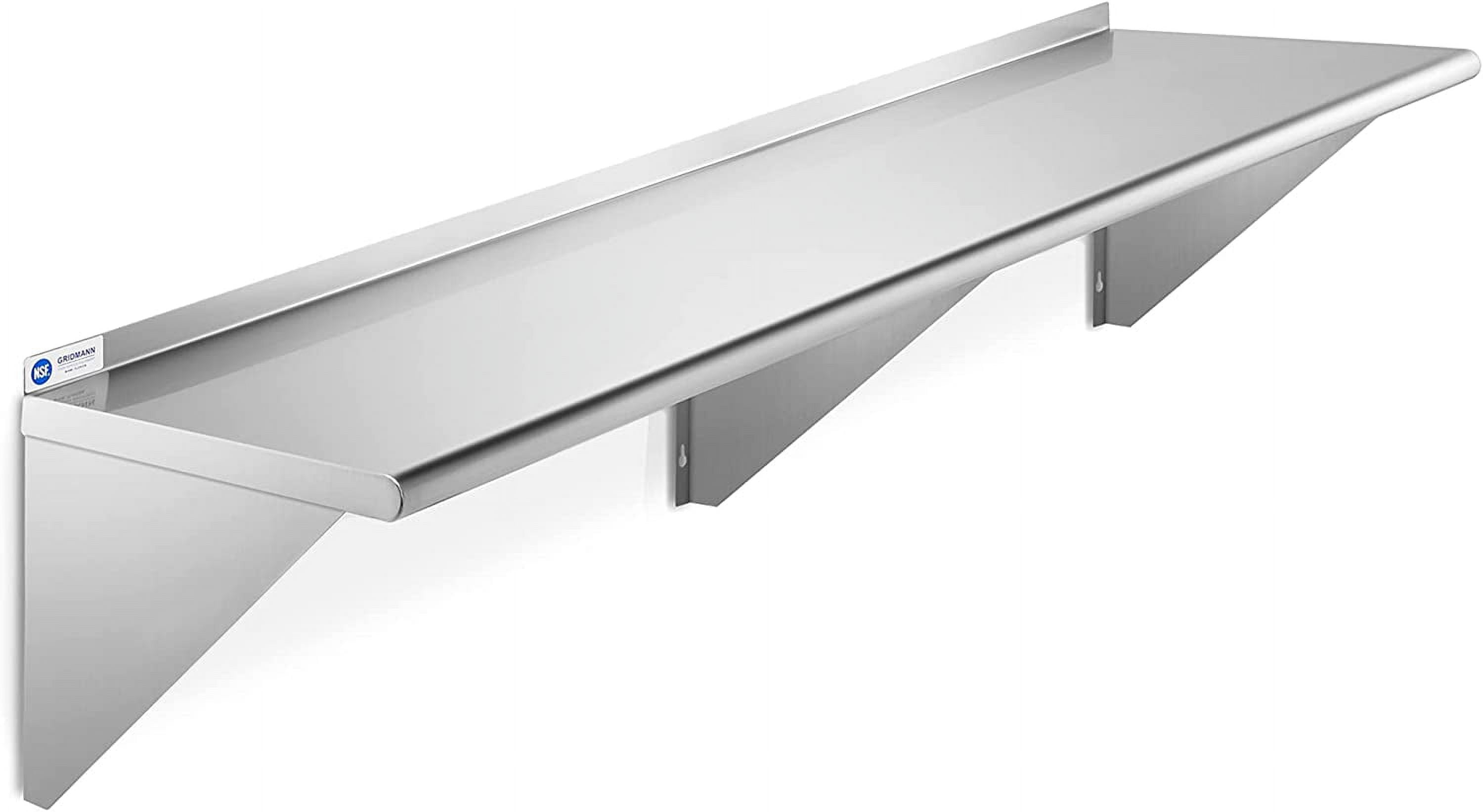 AINUO 12" x 60" Stainless Steel Wall Mount Shelf with Backsplash, NSF Certified 18 Gauge Commercial Grade Floating Shelving for Restaurant, Kitchen, Utility Room, Garage
