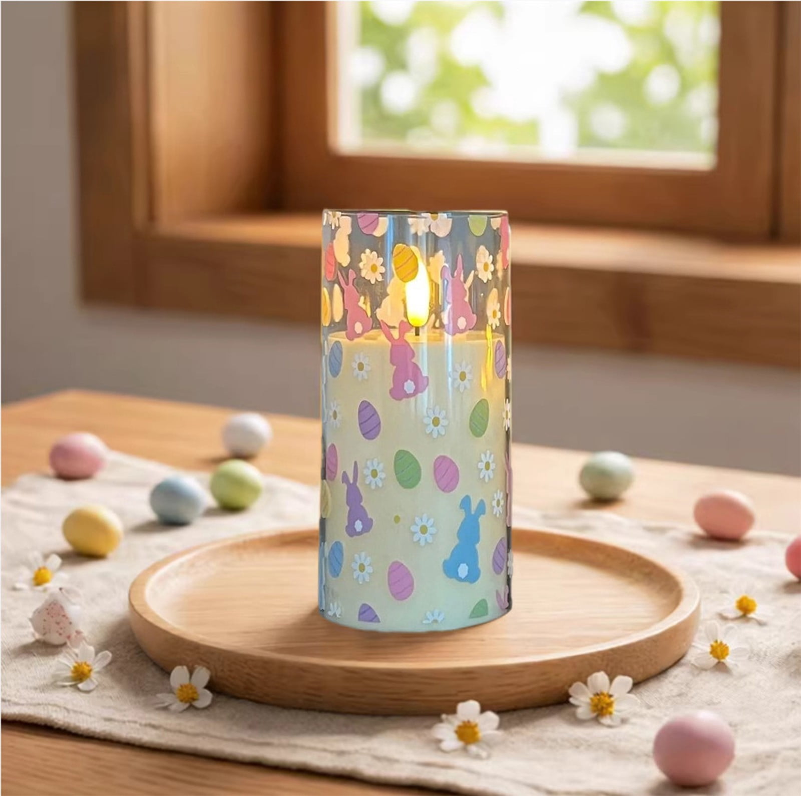 Bunny Easter Egg Flameless Candles with Remote, LED Flickering Pillar Candles Set with Timer - Battery Operated Table Decor for Easter Decorations, Holiday & Home Decor(3Pcs)