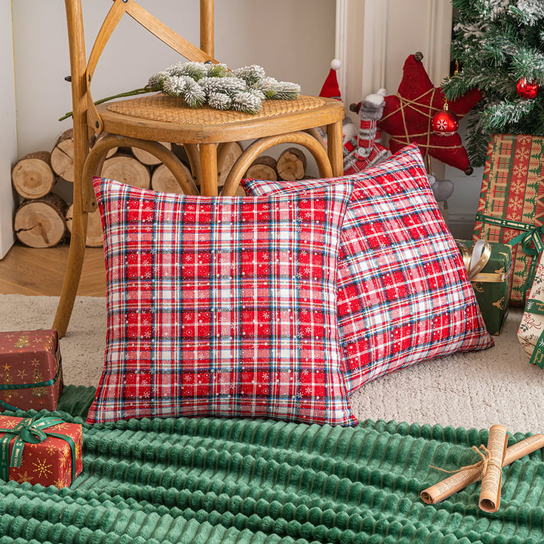 Red Plaid Christmas Pillow Cover