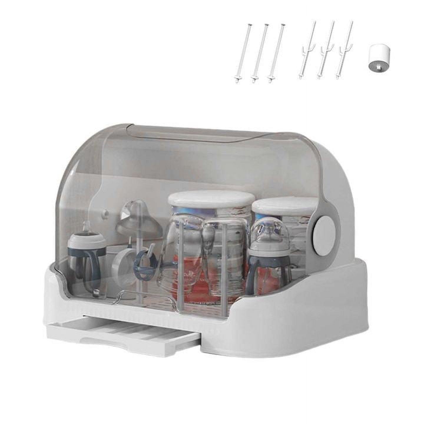Bottle Drying Rack With Lid Storage Box With Removable Drain Tray Space Saving Countertop Drying Rack For Cups Utensils 15.75 x 11.02 x 10.63 Inches
