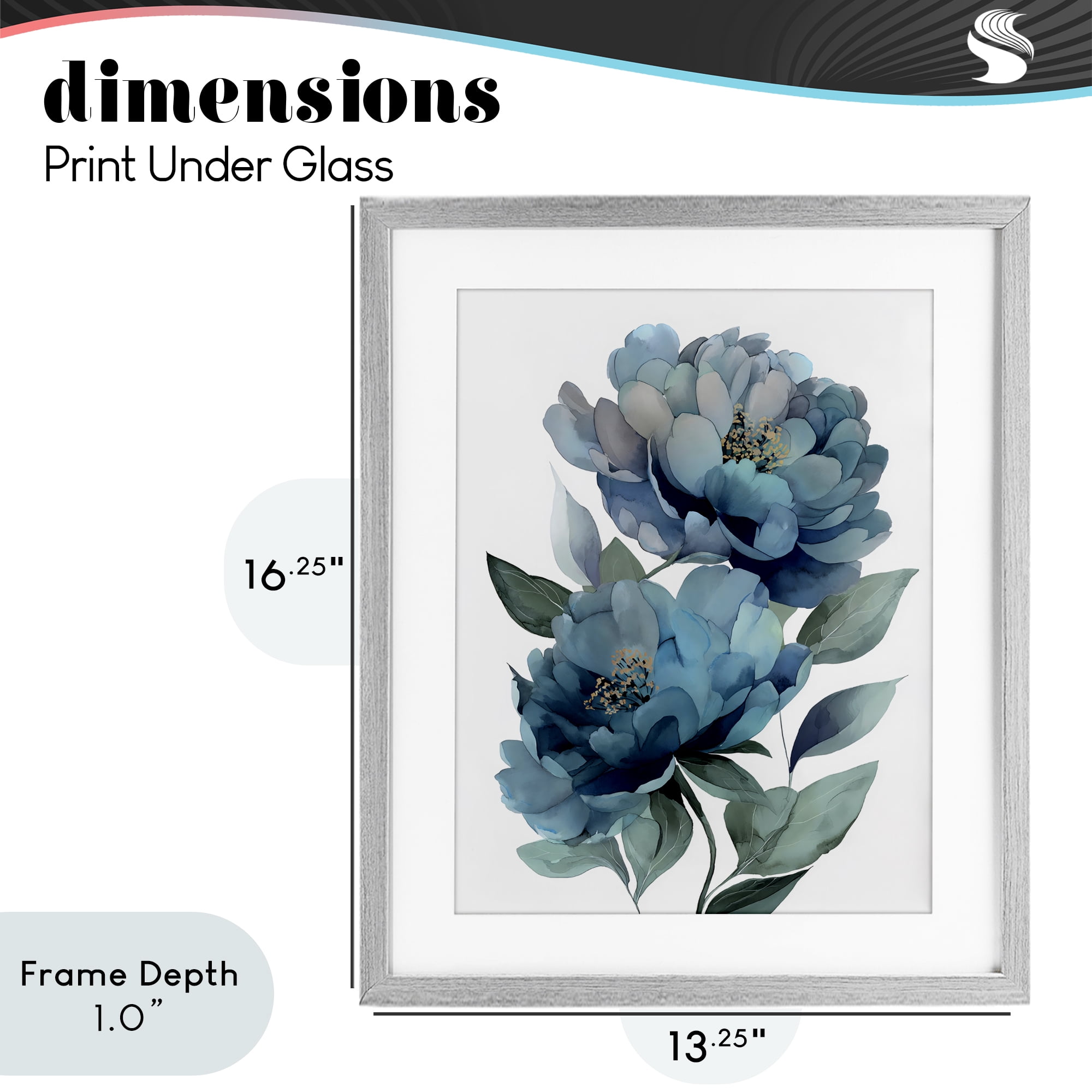 Stupell Industries Two Blue Flowers Serene Peonies Gray Framed Print Under Glass, design by Franklyn Gregory
