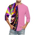 thumbnail image 2 of Jinhomg Mardi Gras Tshirts for Men Funny Carnival Themed Masks Print Tees Big and Tall Comfy 3/4 Sleeve Crew Neck Tops Holiday Streetwear Sales Today Today Pink XXXXL, 2 of 4